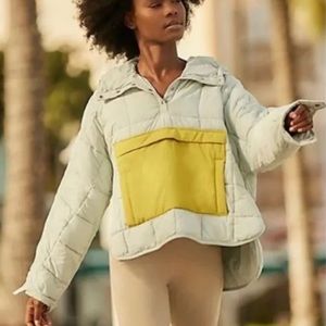 Free People Pippa Packable Pullover Puffer Size XS Hooded Colorblock Blue